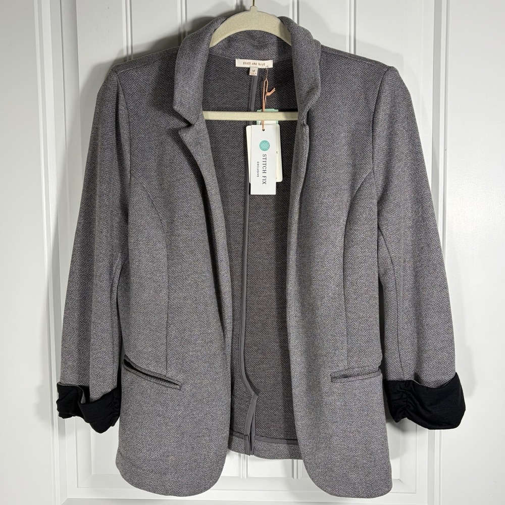 Skies Are Blue Knit Blazer Gray Open Front Career Jacket Stitch Fix Medium
